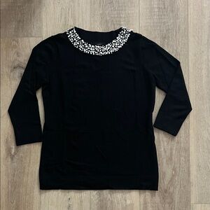 Karl Lagerfeld Black Blouse with Embellished Neckline
